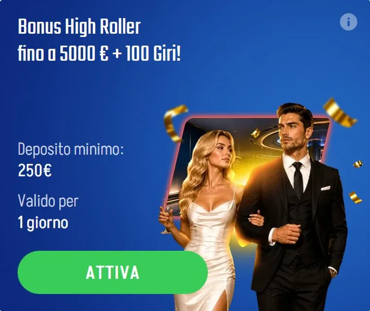 02 bonus high roller fino a 5000 100 giri 5000 euro