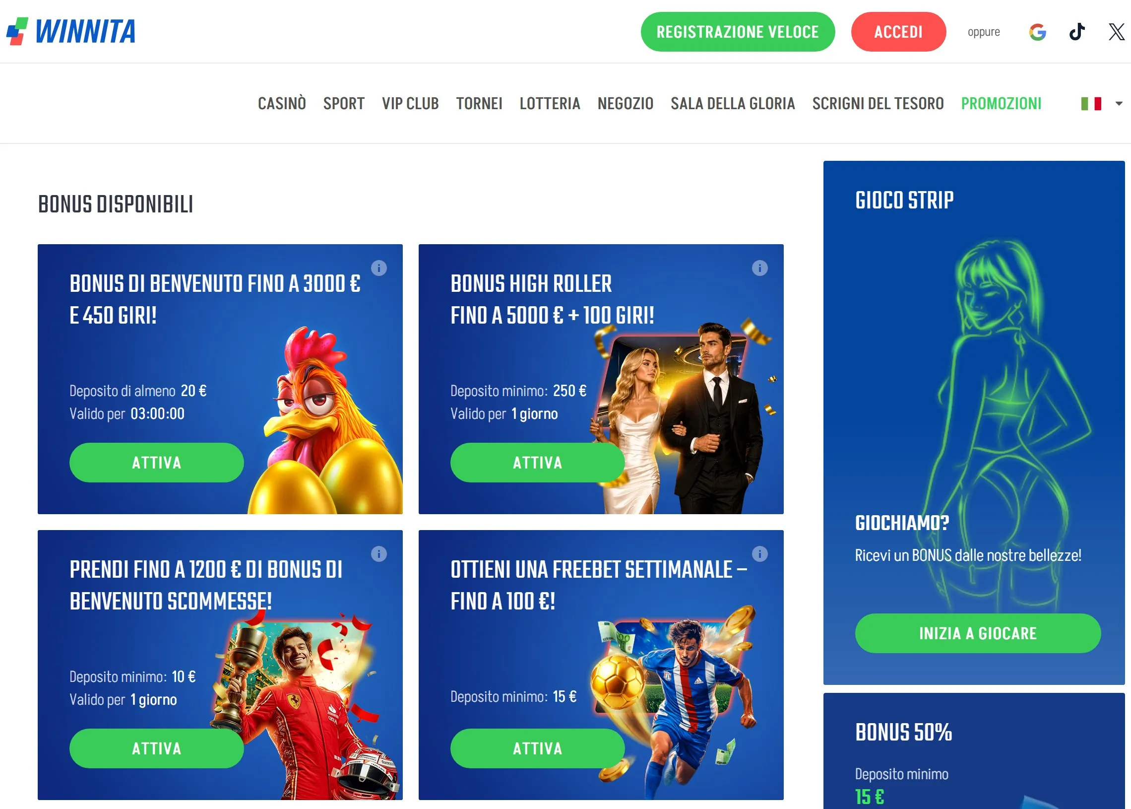 Promozioni e bonus di Winnita Casino